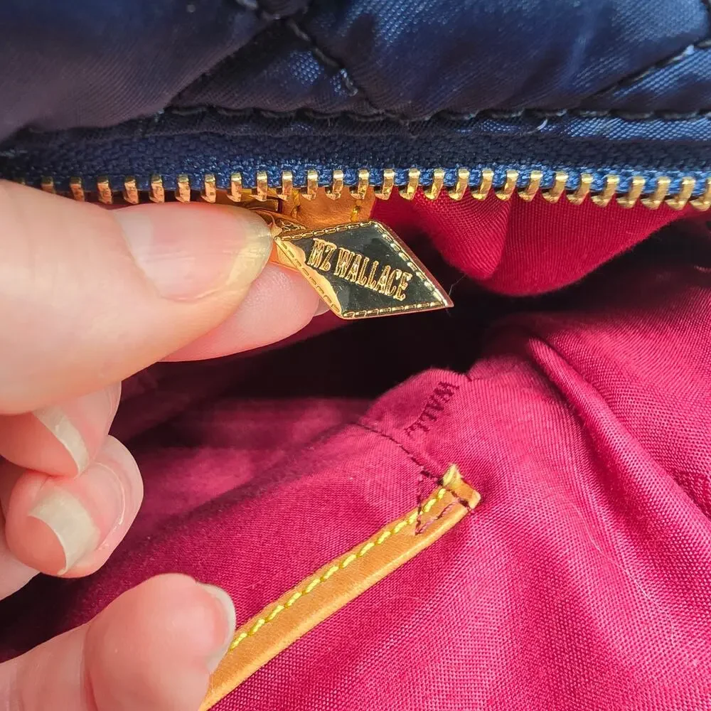 MZ Wallace New‎ York navy blue quilted leather trim purse gold chain handbag